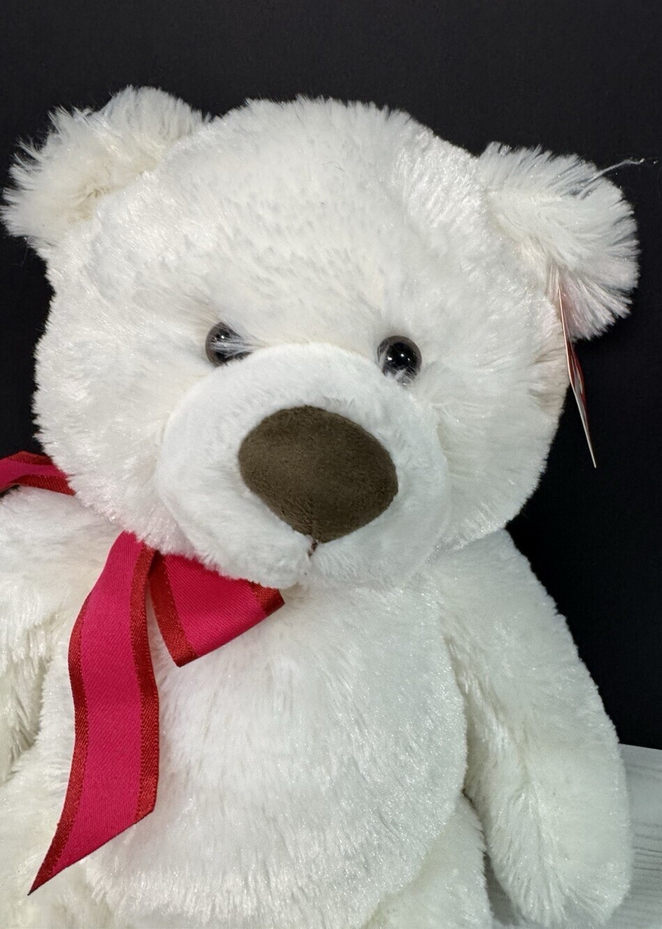 GUND 15" PIPER Bear Plush Toy Teddy White Red Bow Soft NWT - Picture 2 of 7